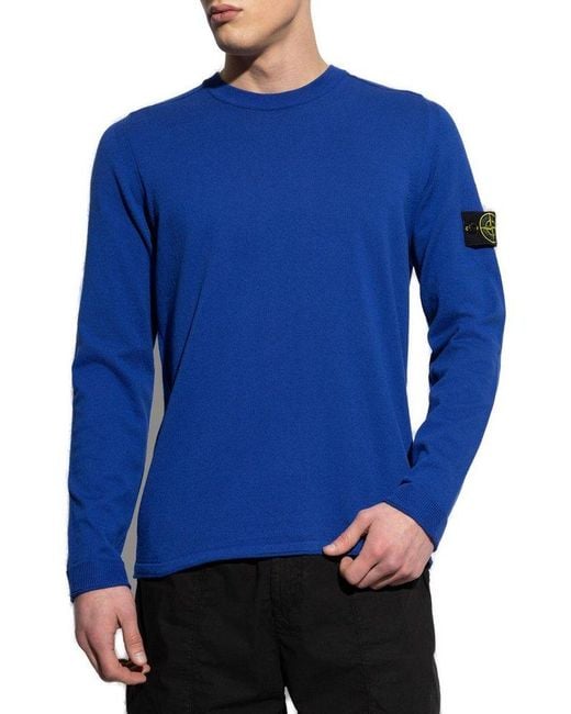 Stone Island Blue Sweater With Logo Patch for men