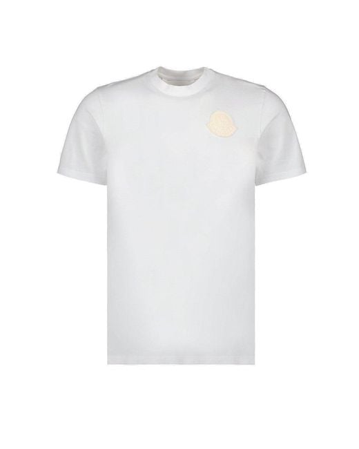 Moncler White Logo Patch Crewneck T-shirt for men