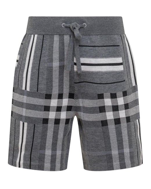 Burberry Gray Check Striped Jacquard Drawstring Shorts for men