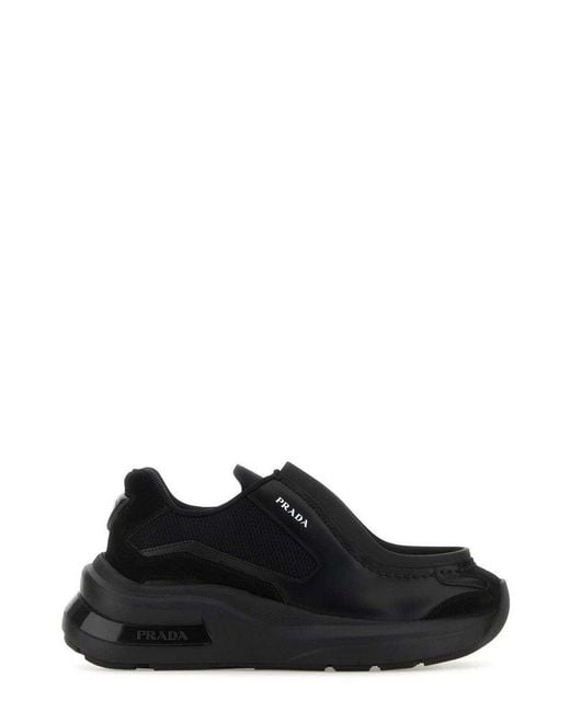 Prada Black Systeme Brushed Leather Sneakers With Bike Fabric And Suede Elements for men