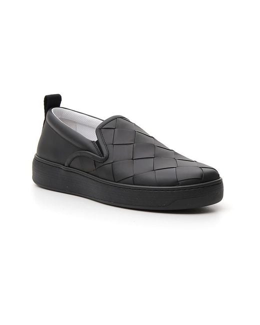 Bottega Veneta Leather Woven Detail Slip-on Sneakers in Black for Men ...
