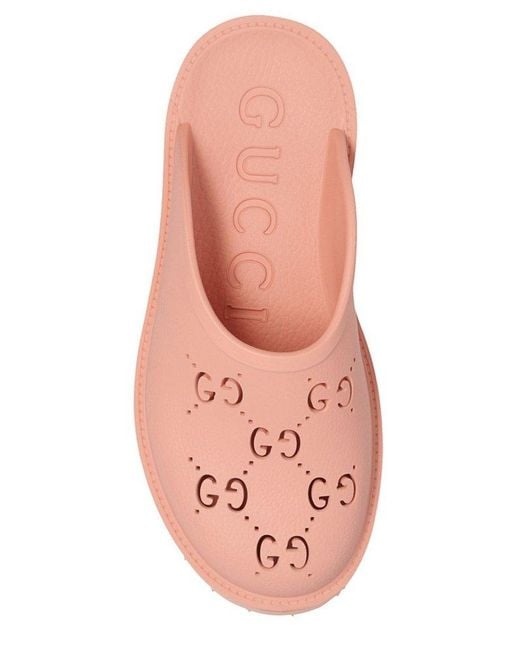 Perforated Logo Flat Sandals in Pink - Gucci Kids