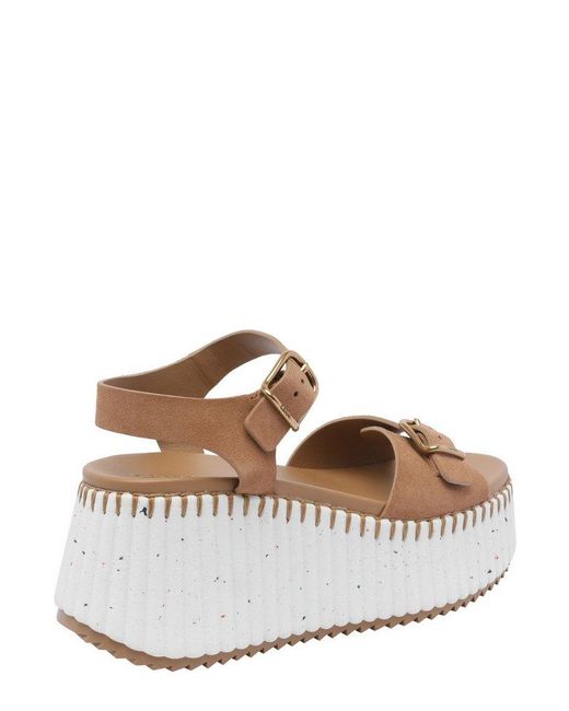 Chloé Brown Nama Wedge Sandals