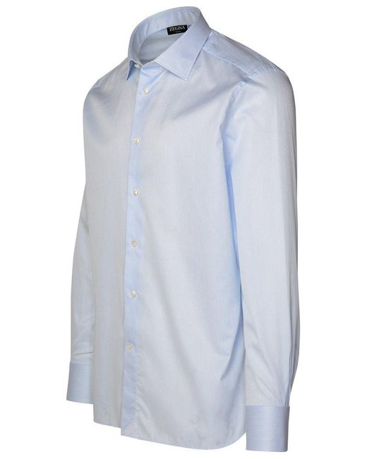 Zegna Blue Two-tone Cotton Shirt for men