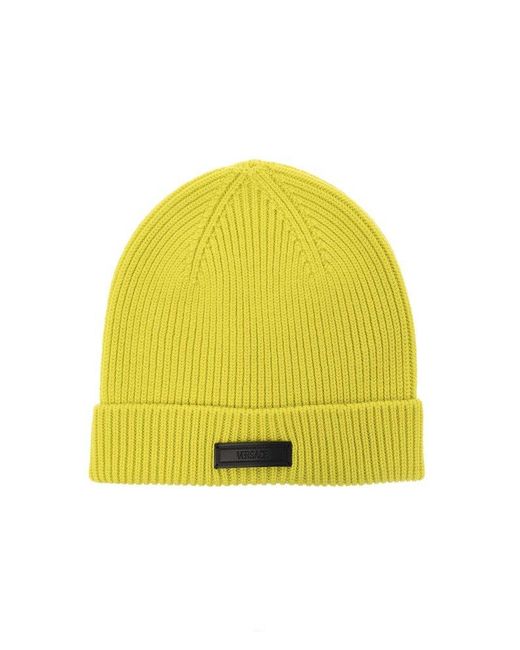 Versace Yellow Wool Beanie With Logo, for men