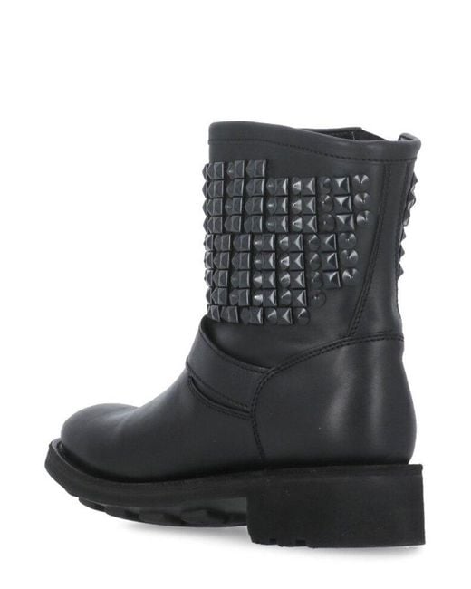 Ash Black Stud Embellished Buckle-Detailed Boots