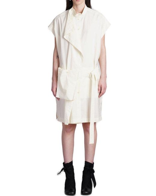 Lemaire White Belted Waist Pocket-detailed Mini Dress