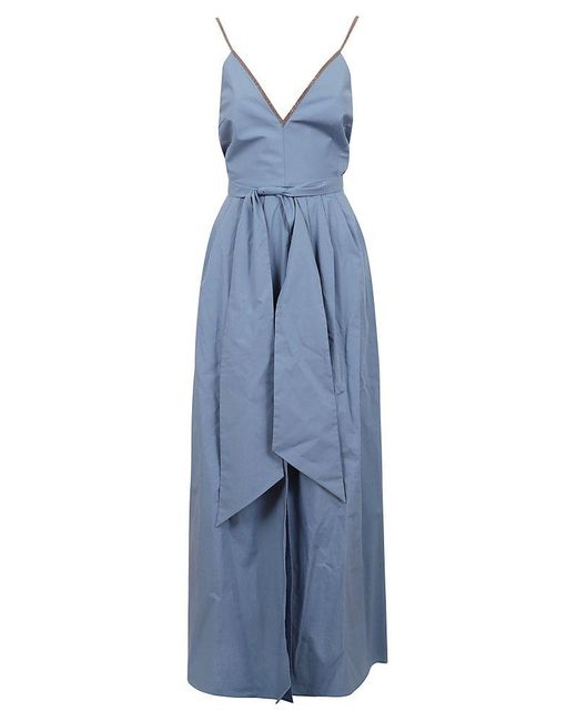 Brunello Cucinelli Blue V-neck Sleeveless Dress