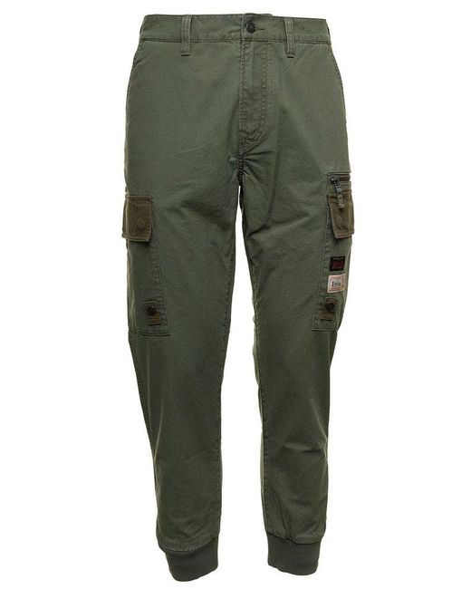 Evisu Green Embroidered Detail Cargo Pants for men