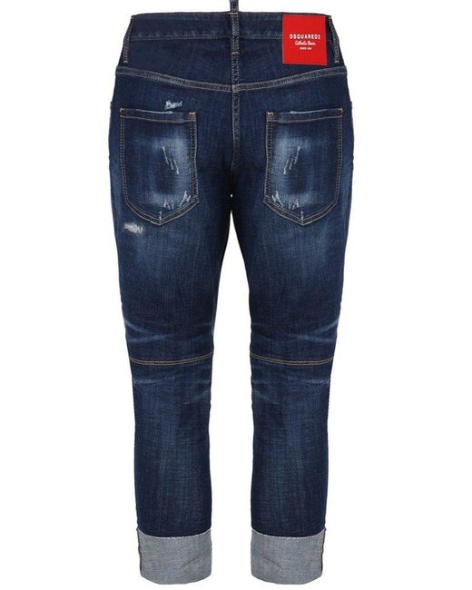 DSquared² Blue Logo Patch Slim-fit Ripped Jeans for men