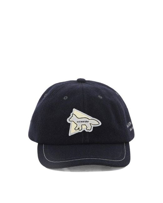 Maison Kitsuné Blue X And Wander Logo-Appliqué Curved Peak Cap for men