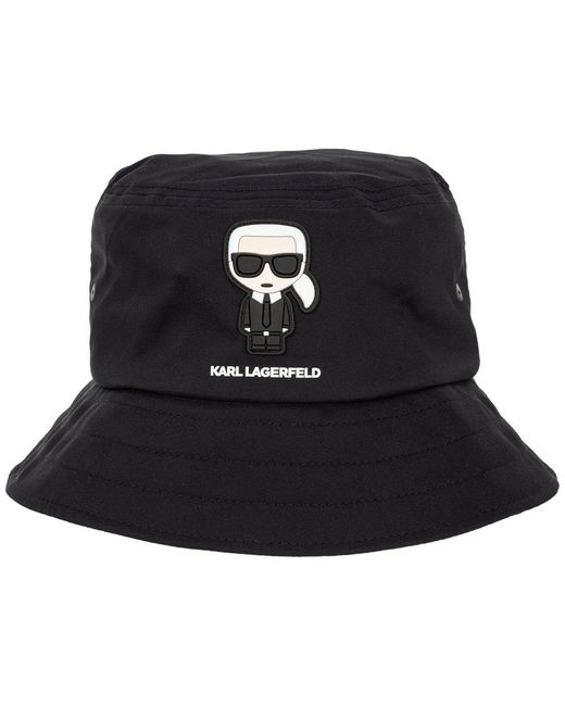 Karl Lagerfeld Black Graphic Logo-print Bucket Hat for men