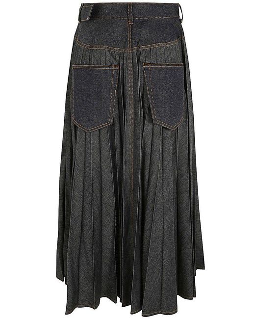 Sacai Gray Pleated Midi Denim Skirt