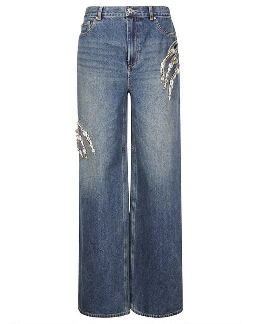 Area Blue Claw Cut Wide-leg Jeans