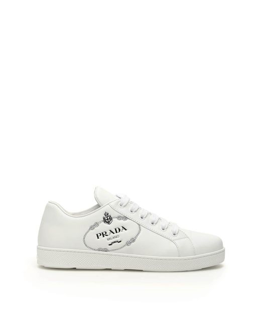 Prada Leather Savoia Logo Sneakers in White - Lyst
