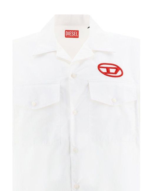 DIESEL White S Mac Logo Embroidered Short-sleeved Shirt for men
