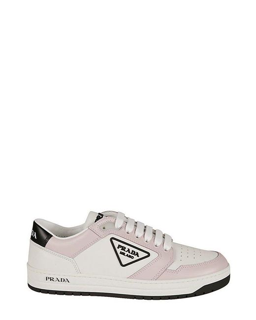 Prada White Triangle Logo Lace-up Sneakers