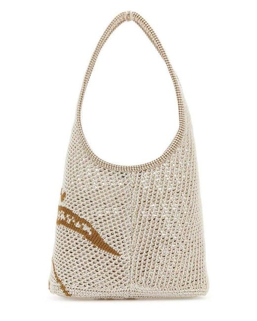 Burberry White Ekd Motif Crochet Shoulder Bag