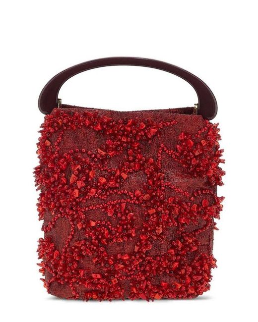 Dries Van Noten Red Beaded Top Handle Bag
