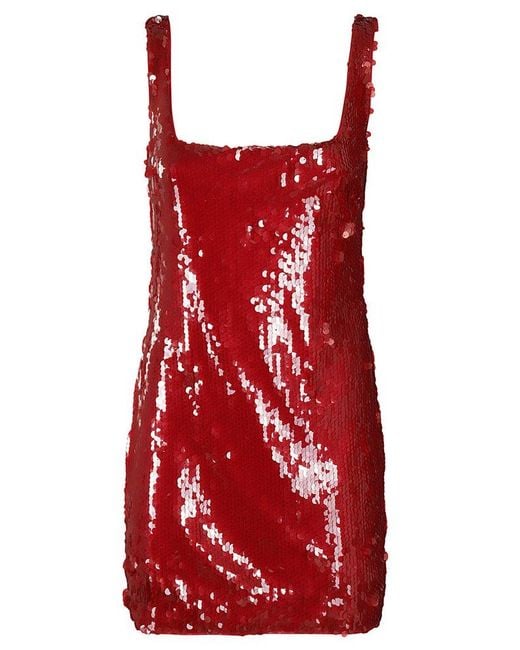 Staud Red Eclipse Sequinned Square Neck Mini Dress