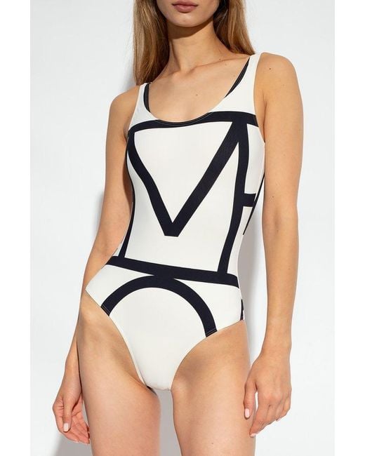 Totême  White Monogrammed One Piece Swimsuit