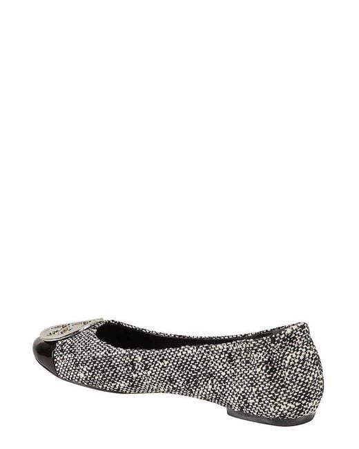 Tory Burch Black Claire Tweed Slip-on Ballerina Shoes