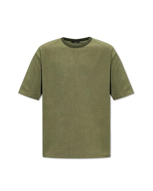 Balmain Green T-shirt With Monogram, for men