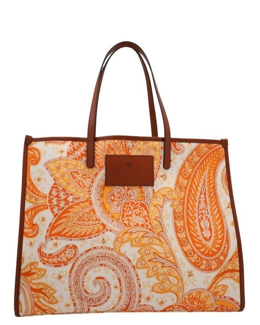 Etro Canvas Tote Bag With Print in Orange Womens Tote bags Etro Tote bags - Save 30% Red 