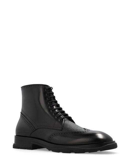 Alexander McQueen Black Low Block Heeled Lace-Up Boots for men