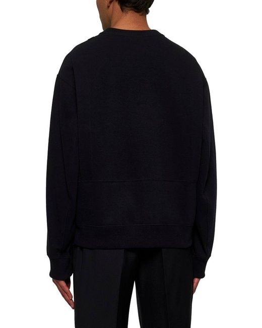 Jil Sander Blue Cotton Crewneck Sweatshirt With Logo Label On The Shoulder for men