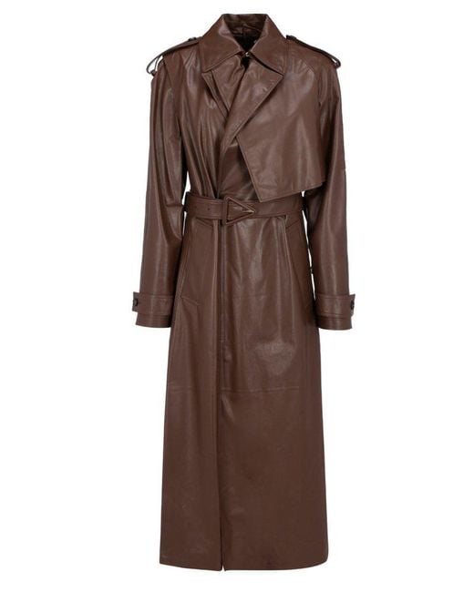 Bottega Veneta Belted Leather Trench Coat in Brown | Lyst