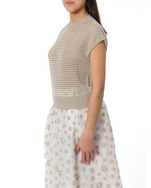 Emporio Armani Natural Striped-Effect Openwork Jumper