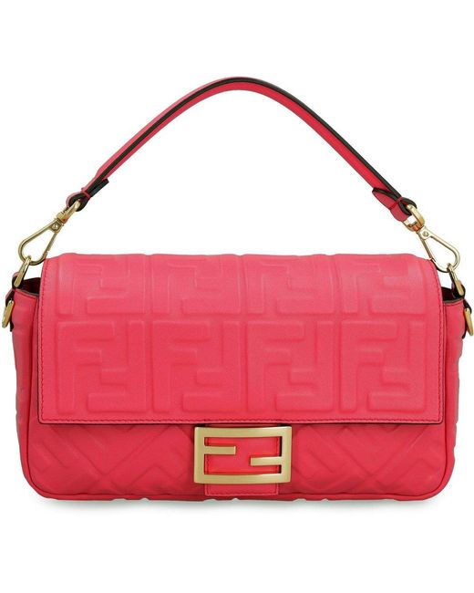 Fendi Pink Baguette Ff Embossed Shoulder Bag