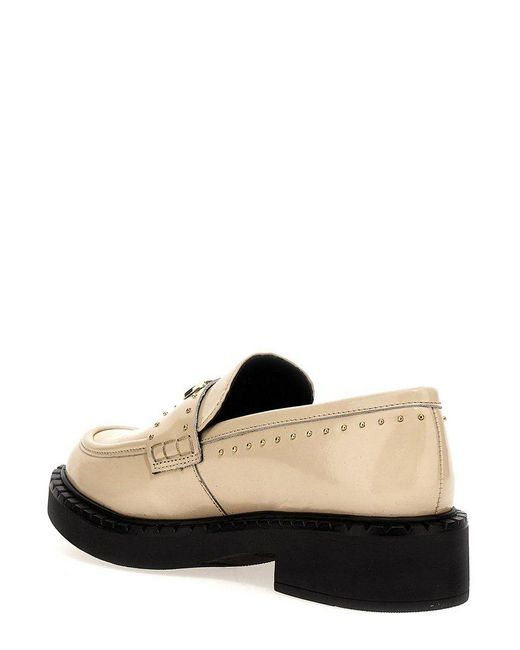 Twin Set Black Logo Plaque Studded Loafers