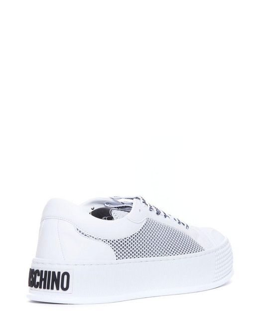 Moschino White Mesh Panelled Sneakers for men