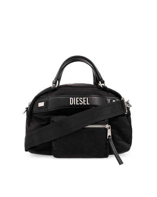 DIESEL Logo Plaque Zipped Tote Bag in Black for Men | Lyst