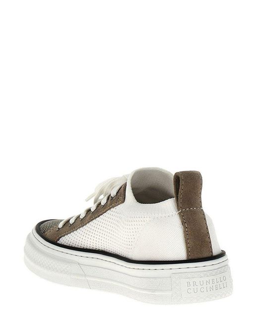 Baskets Basses Brunello Cucinelli - Cuir Grainé Et Daim - Multi-panneaux - Luxe Italien Neuf Avec Emballage