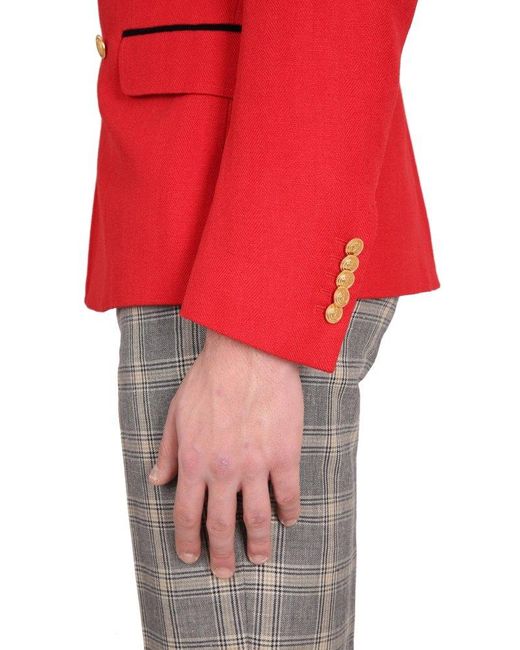 Gucci Long Sleeved Double Breasted Herringbone Jacket in Red for Men | Lyst