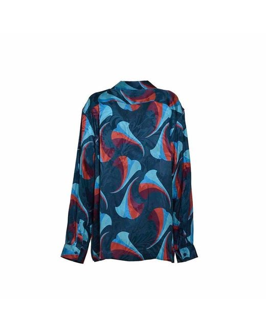 Etro Blue Logo Embroidered Floral-printed Bowling Shirt for men