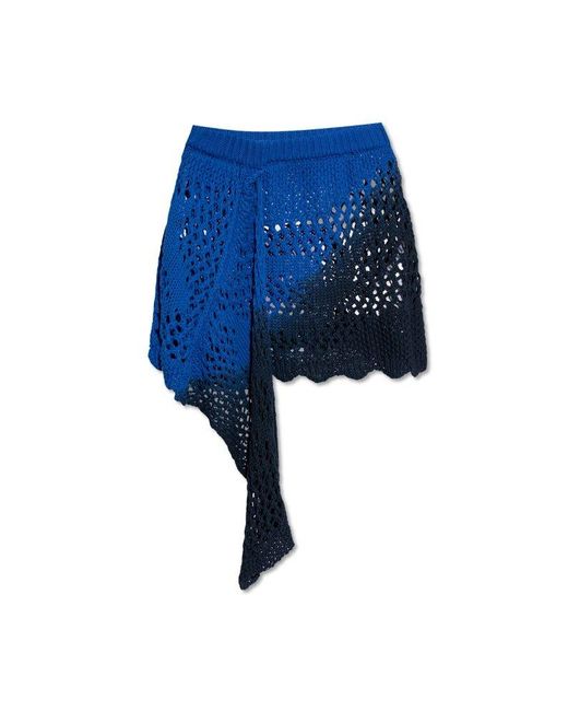 The Attico Blue Draped Open-knit Mini Skirt