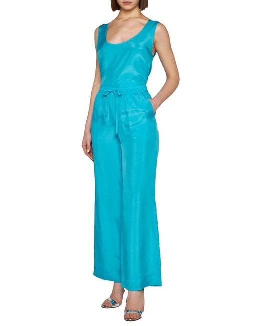 P.A.R.O.S.H. Blue Wide Leg Satin Trousers