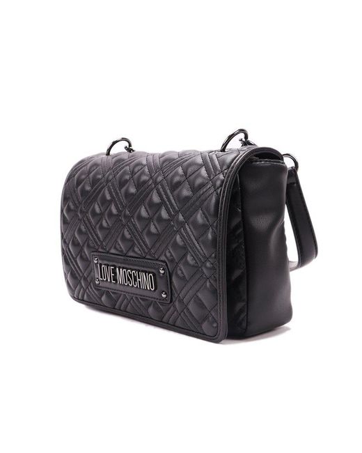 Love Moschino Black Logo-plaque Foldover Top Quilted Shoulder Bag