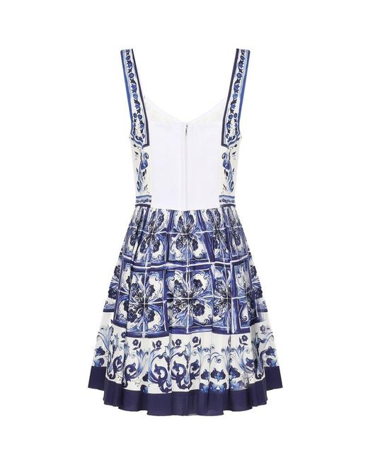 Dolce & Gabbana Short Majolica Print Dress in Blue