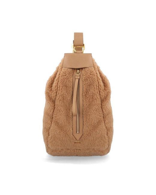 Max Mara Zipped Logo Plaque Backpack in Natural | Lyst