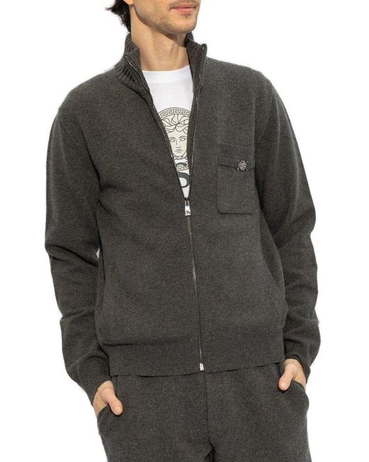 Versace Gray Cardigan With Logo for men