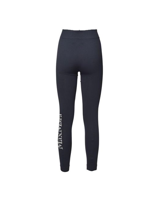 Max Mara Blue Basilea Logo Lettering Leggings