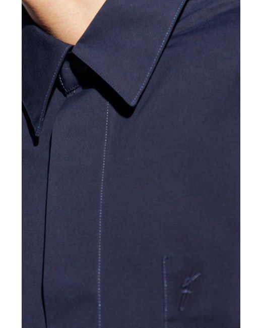 Ferragamo Blue Logo-embroidered Shirt, for men