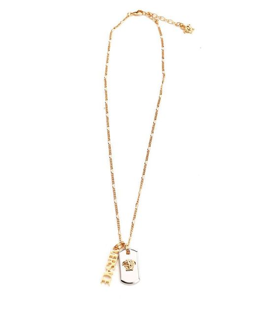 Versace Medusa Logo Tag Chain-link Necklace in White for Men