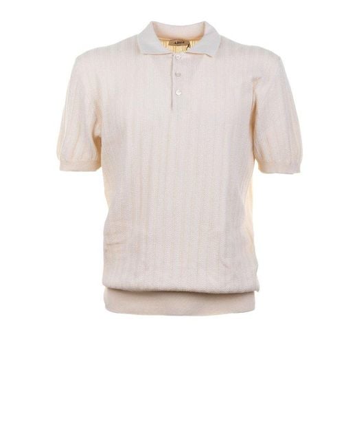 Altea White Short-Sleeved Knitted Polo Shirt for men