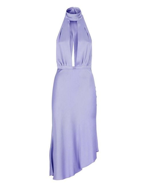 Elisabetta Franchi Purple Satin Midi Dress